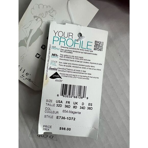 NWT Profile by Gottex 32D MAGENTA tankini swim top with underwire - Picture 12 of 12